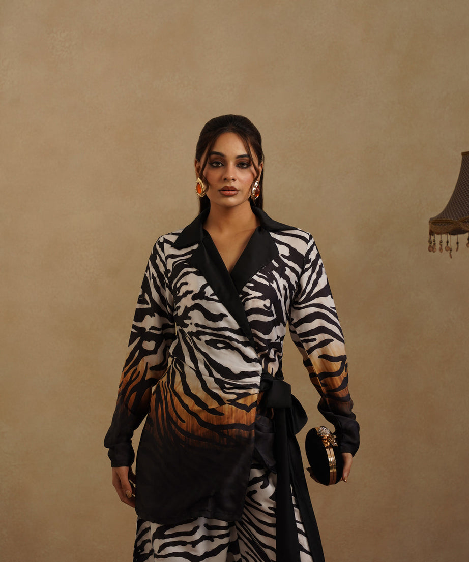Fashion Zebra Print Pantsuit for Women Resort Wear Co-Ord Set