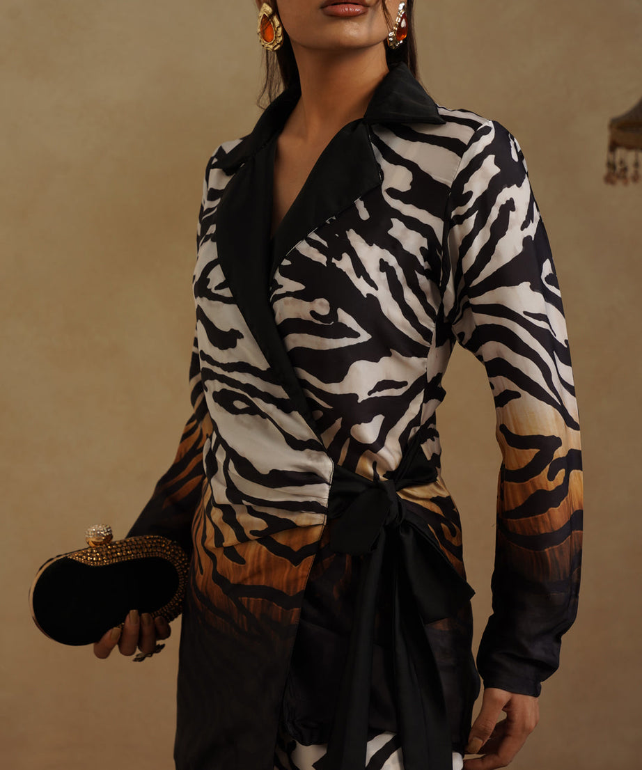 Fashion Zebra Print Pantsuit for Women Resort Wear Co-Ord Set