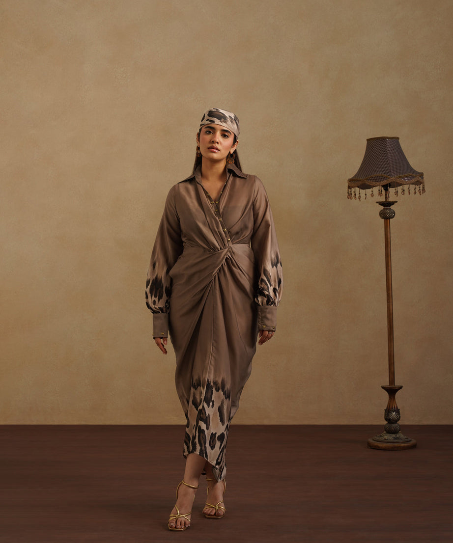 Chic Brown Leopard Print Party and Resort Dress