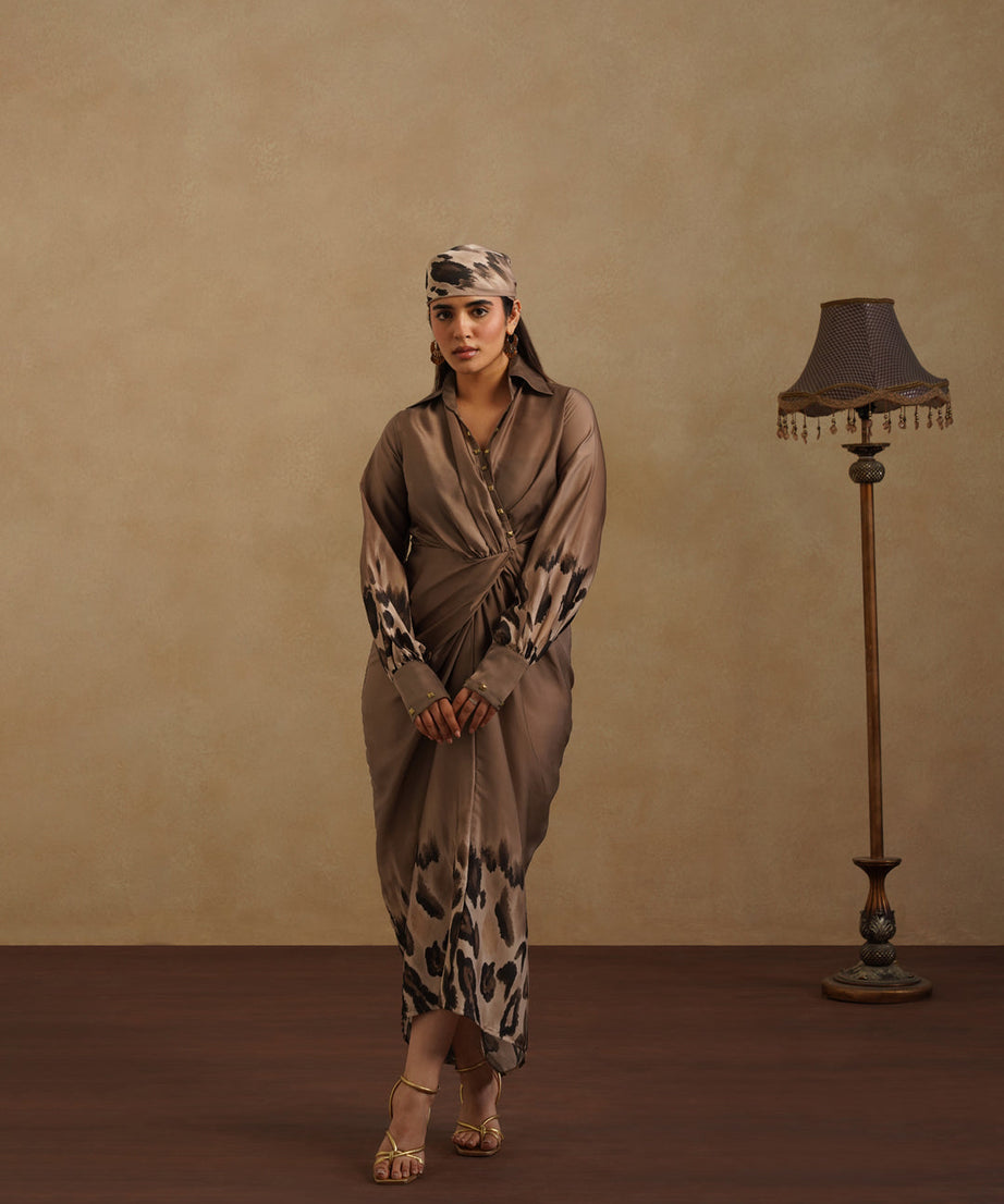 Chic Brown Leopard Print Party and Resort Dress
