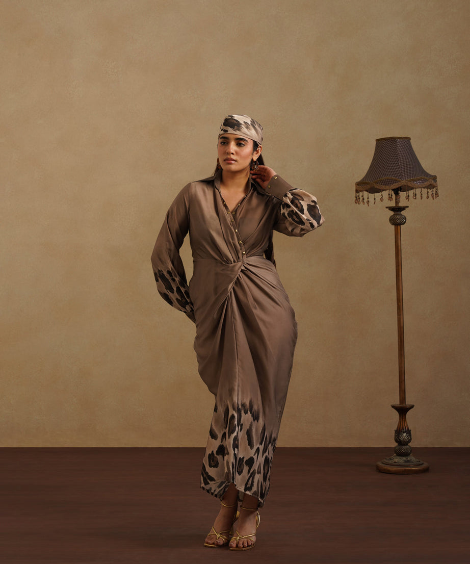 Chic Brown Leopard Print Party and Resort Dress