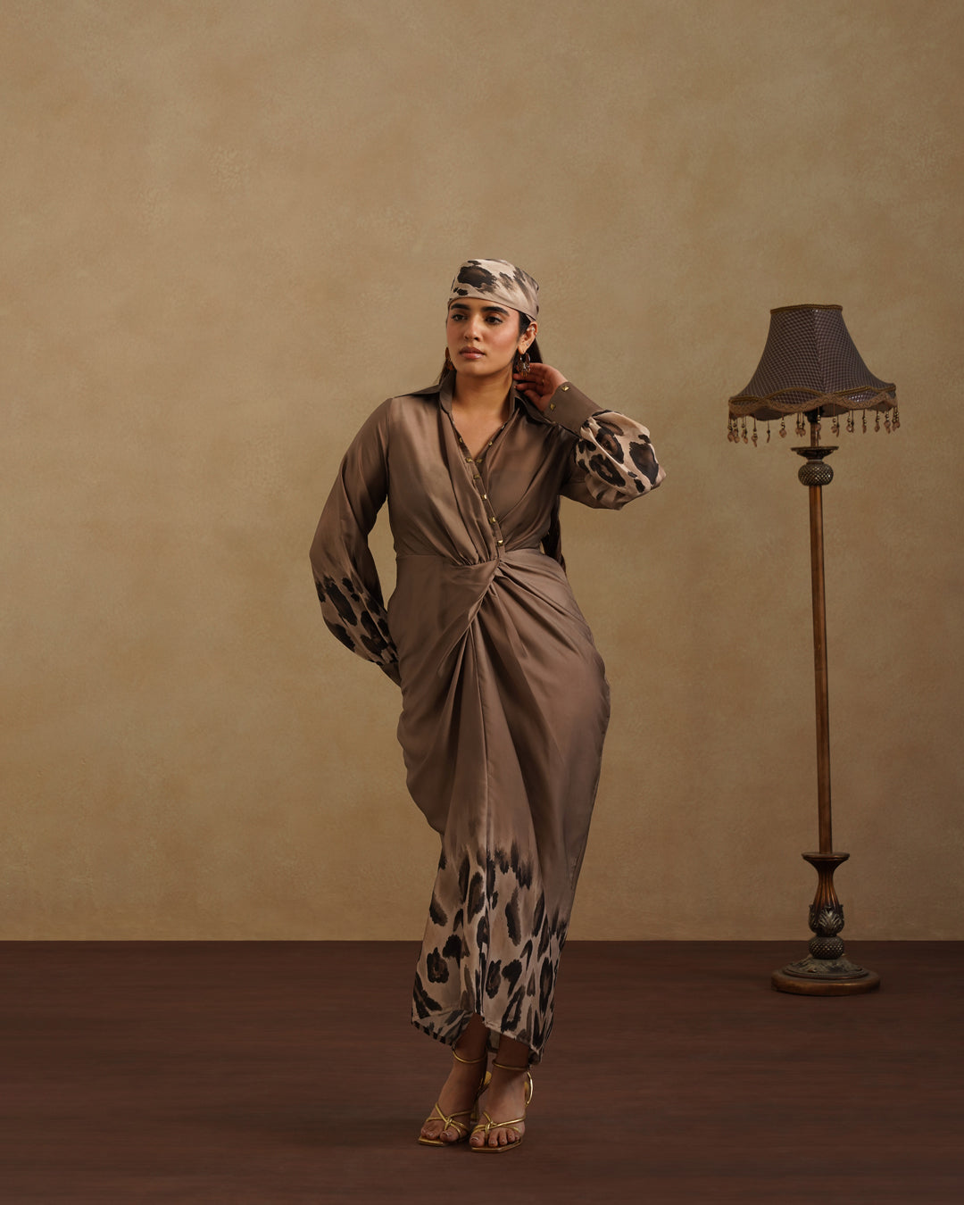 Chic Brown Leopard Print Party and Resort Dress
