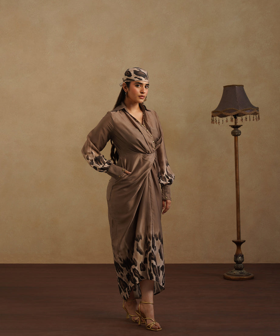 Chic Brown Leopard Print Party and Resort Dress