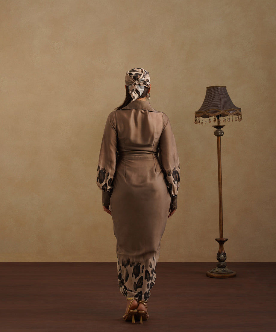 Chic Brown Leopard Print Party and Resort Dress