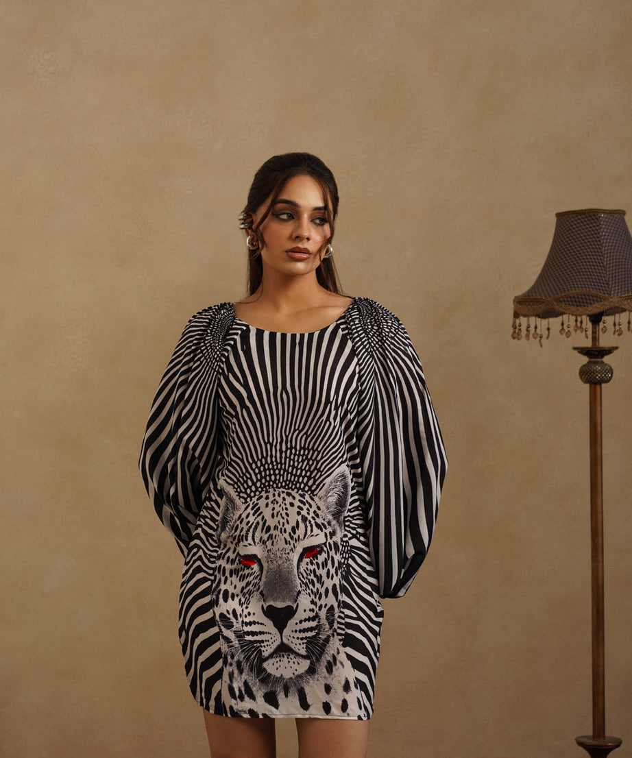 Black White Safari Print Dress Elegant Club & Evening Wear