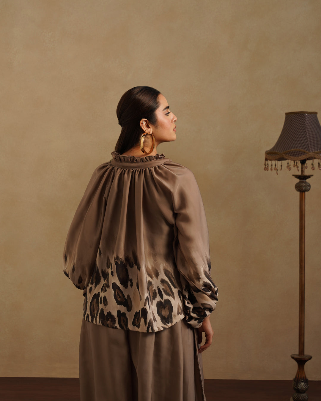 Elegant Brown Satin Co-Ord Set Leopard Print Party & Resort Wear