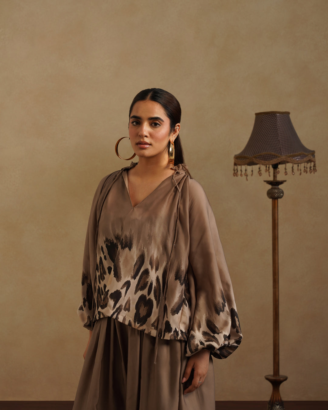 Elegant Brown Satin Co-Ord Set Leopard Print Party & Resort Wear