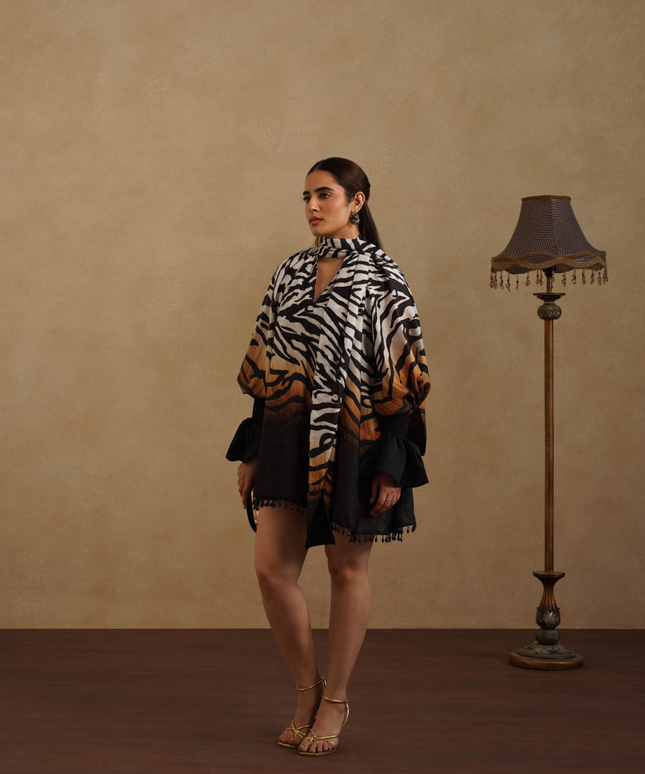 Zebra Print Kaftan Dress for Women, Luxury Resort Wear