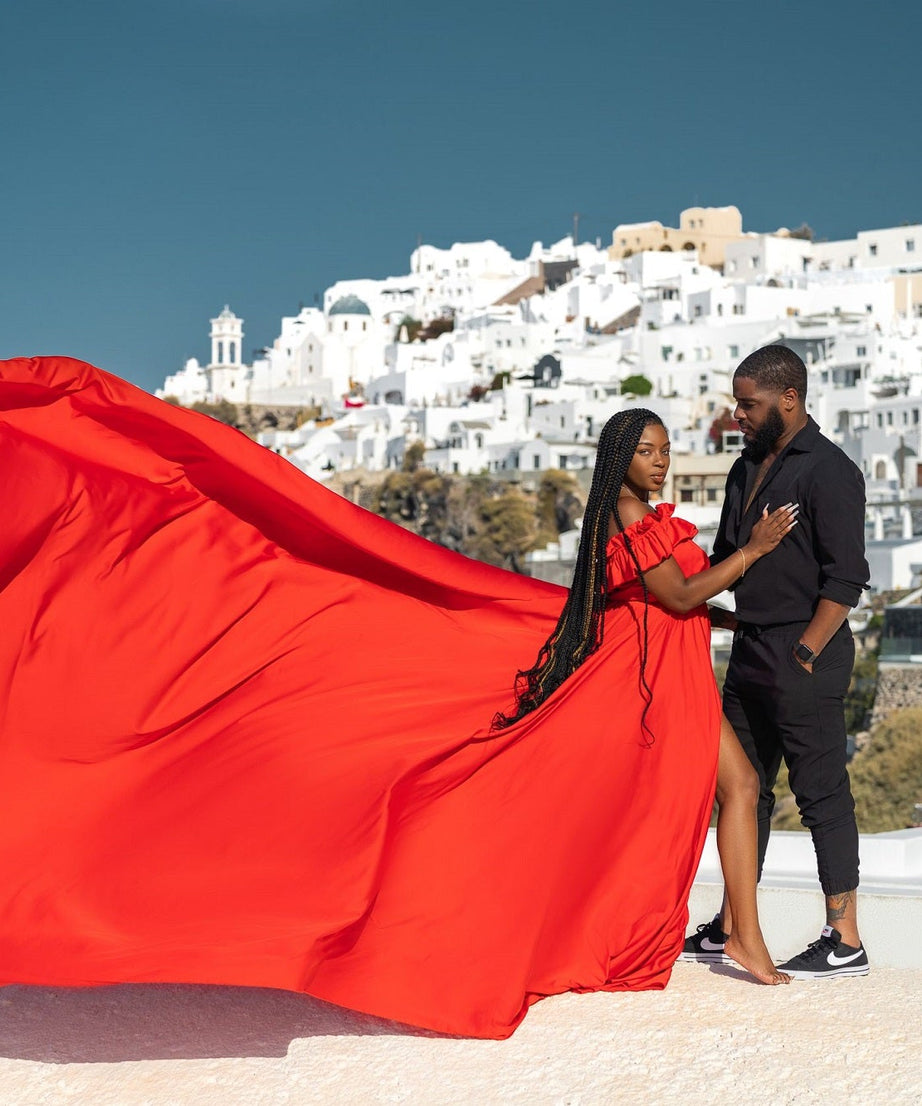Santorini Photoshoot Dress | Satin Flying Dress | Photoshoot Gown