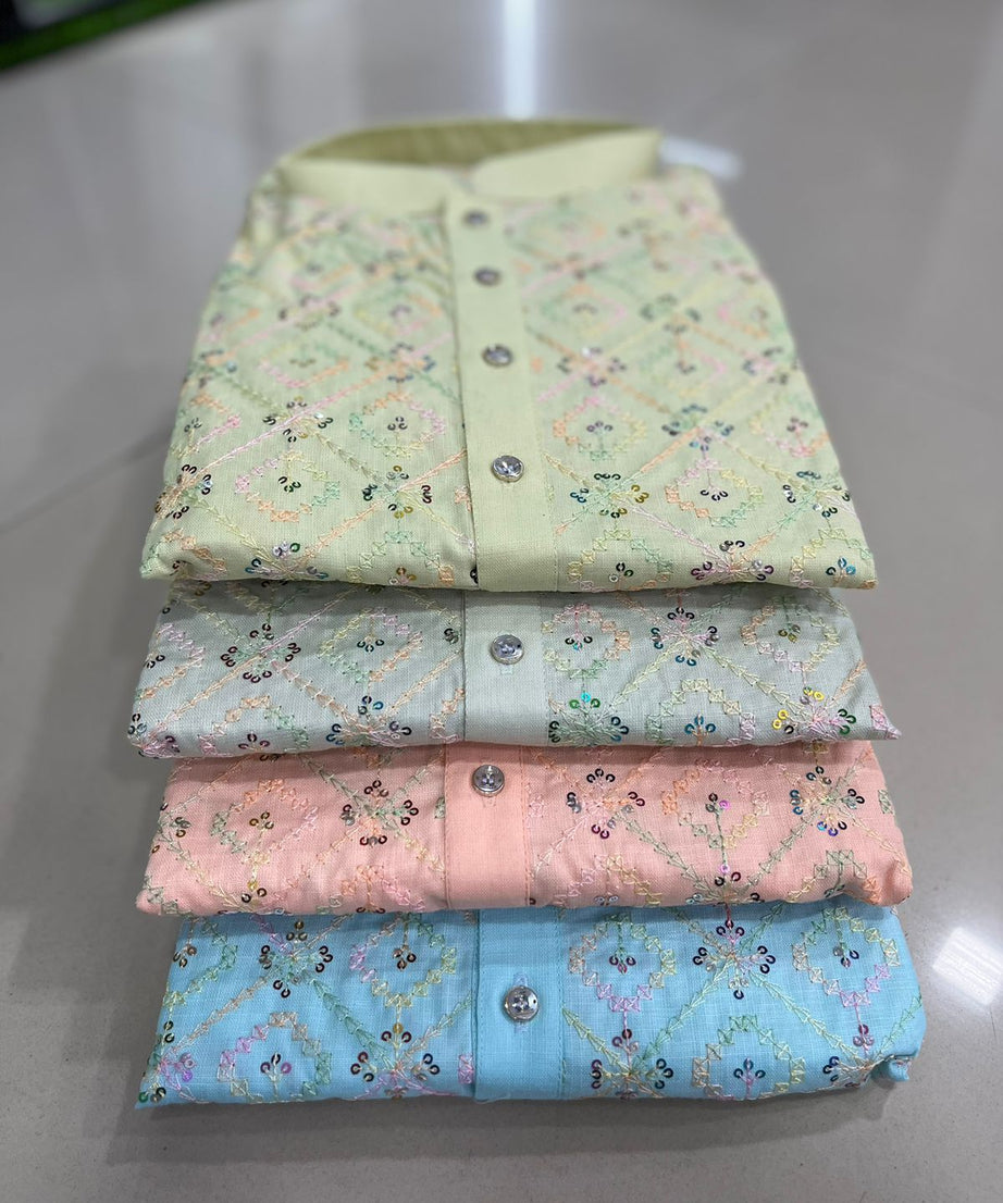 Soft Cotton With Embroidery Work Kurta Pajama Set