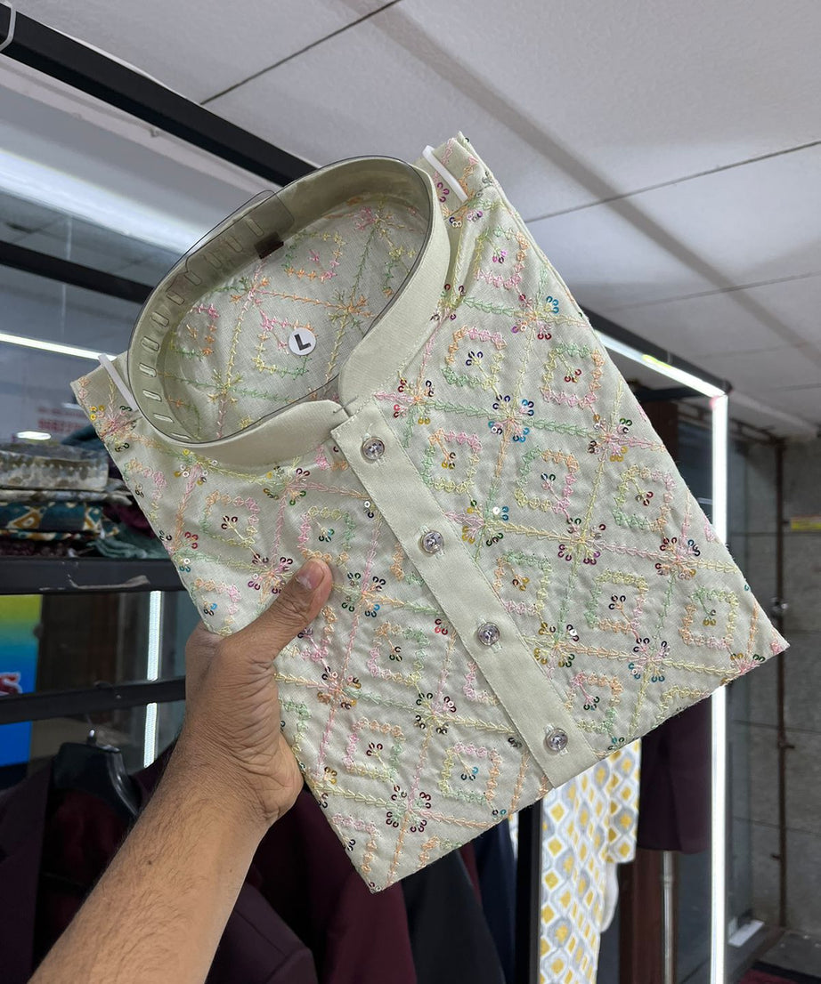 Soft Cotton With Embroidery Work Kurta Pajama Set