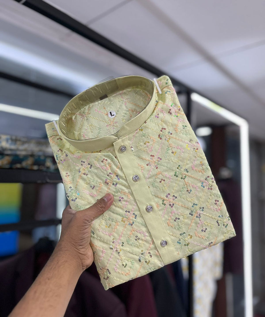 Soft Cotton With Embroidery Work Kurta Pajama Set