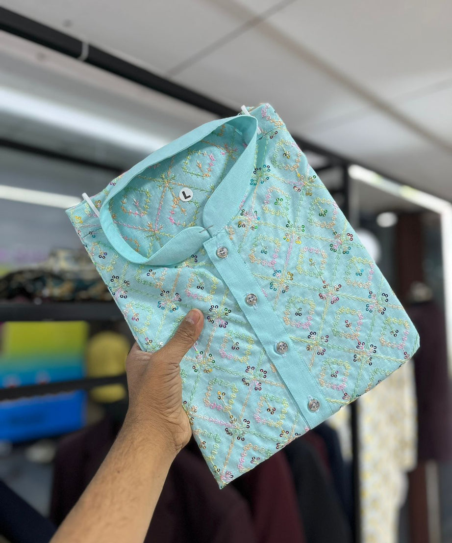 Soft Cotton With Embroidery Work Kurta Pajama Set