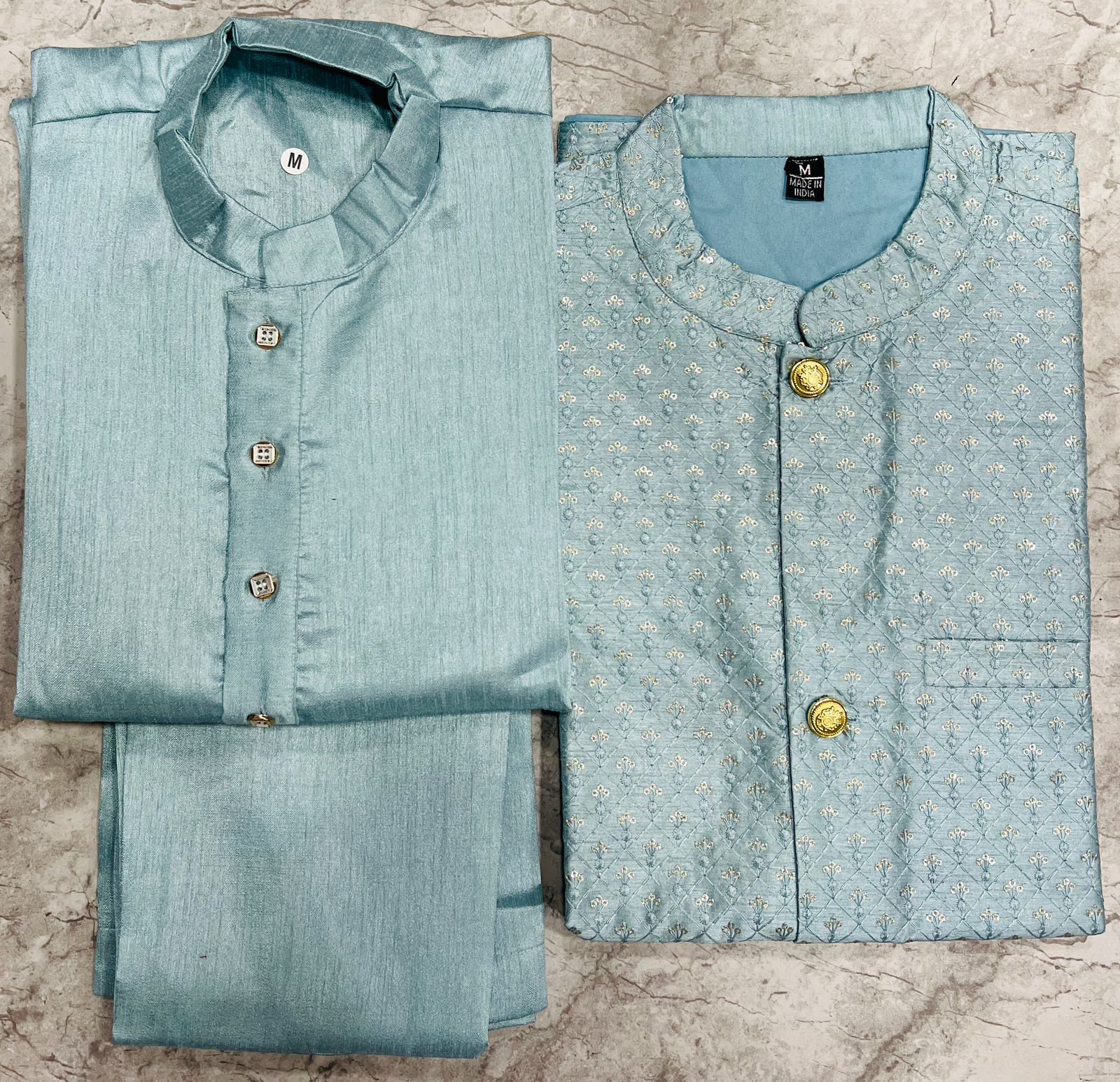 Heavy Banglori Silk Kurta Pajama With Embroidery Sequins Work Koti Set