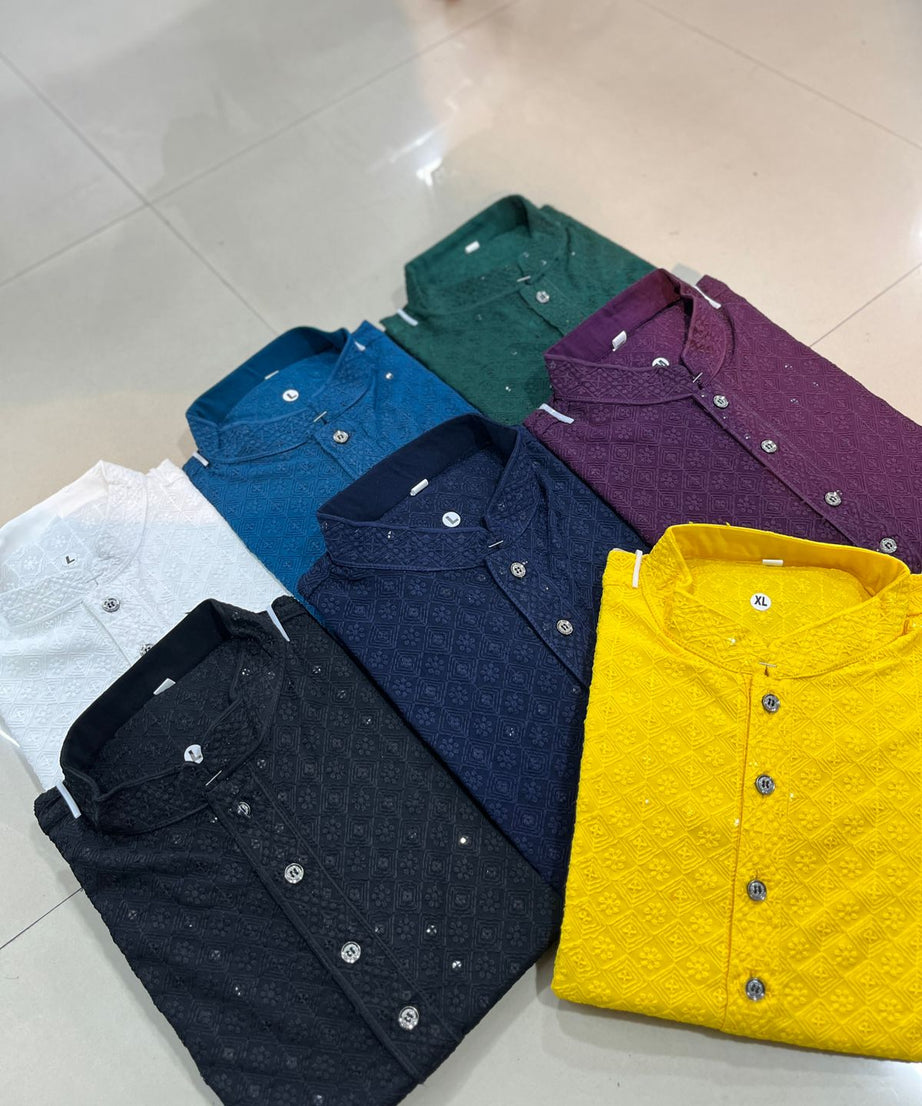 Cotton Rayon With Sequin Work Kurta Pajama Set