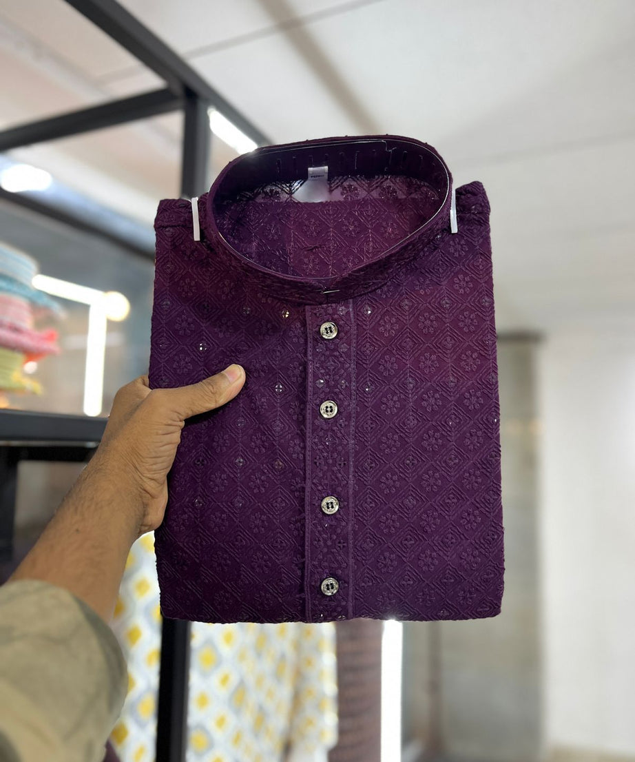 Cotton Rayon With Sequin Work Kurta Pajama Set