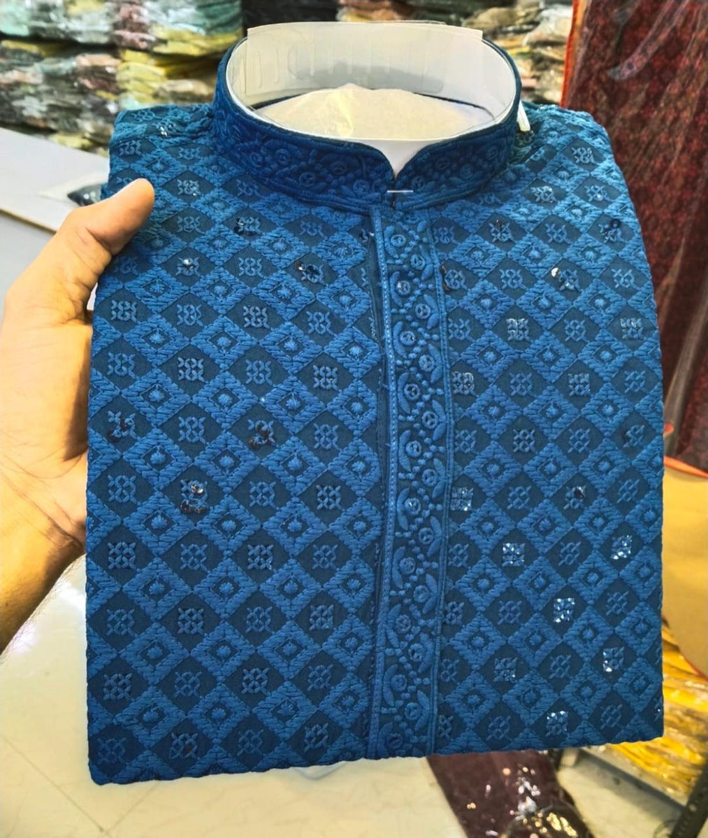 Heavy Rayon With Lucknowi And sequence work Kurta Pajama Set