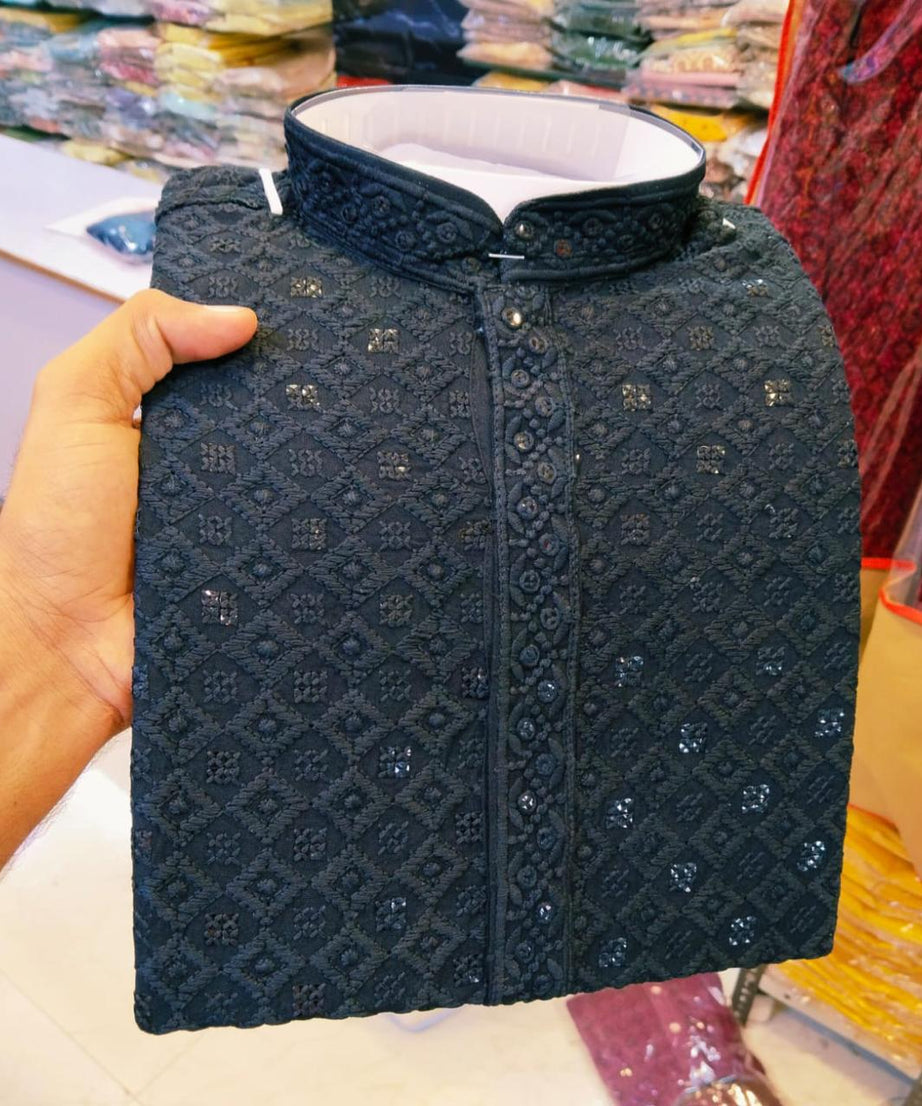 Heavy Rayon With Lucknowi And sequence work Kurta Pajama Set