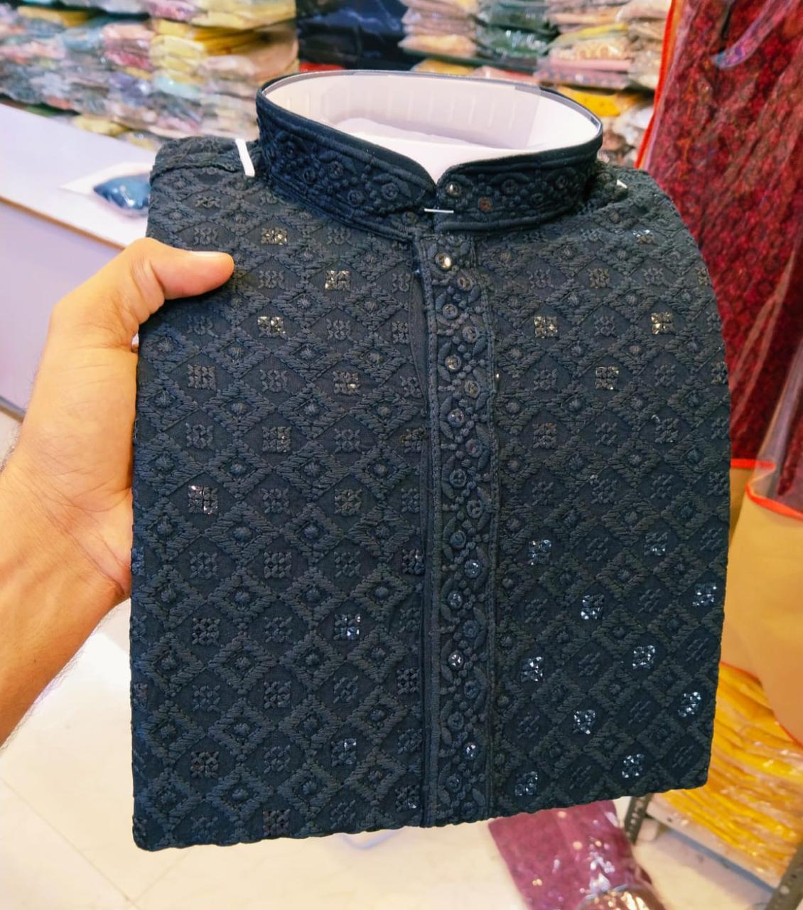 Heavy Rayon With Lucknowi And sequence work Kurta Pajama Set