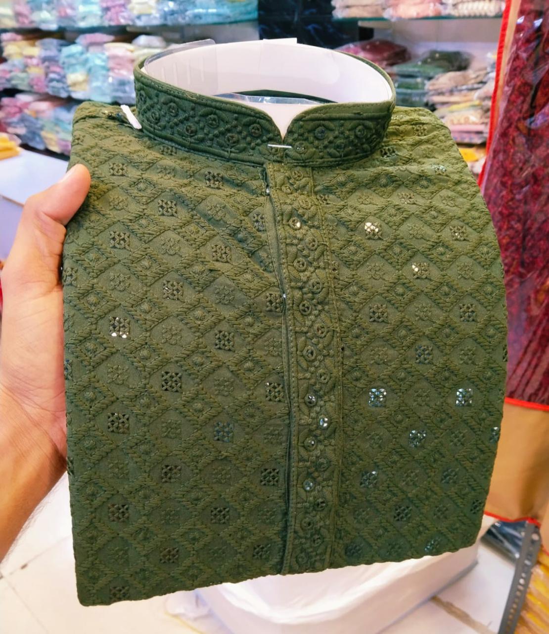 Heavy Rayon With Lucknowi And sequence work Kurta Pajama Set