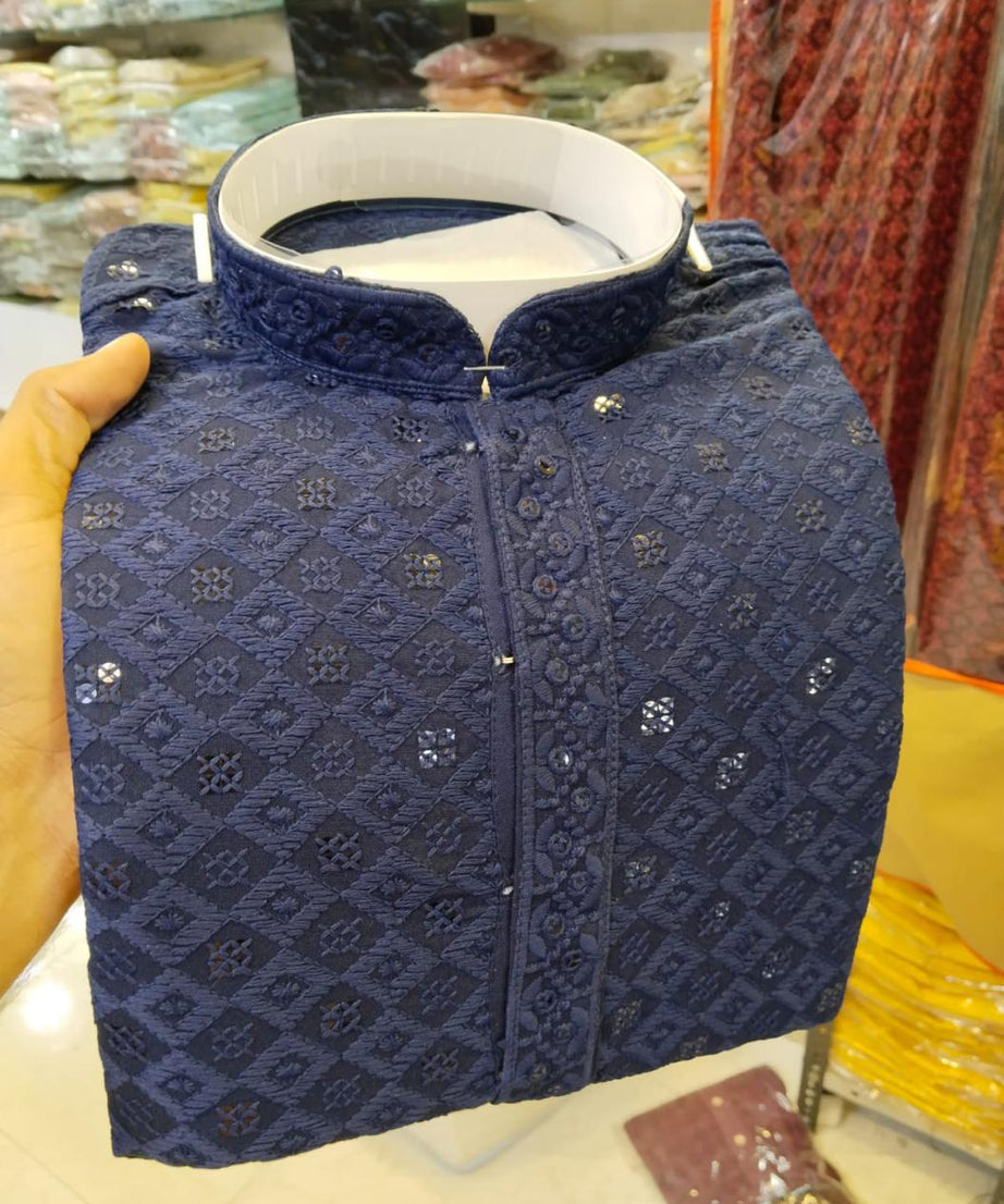 Heavy Rayon With Lucknowi And sequence work Kurta Pajama Set