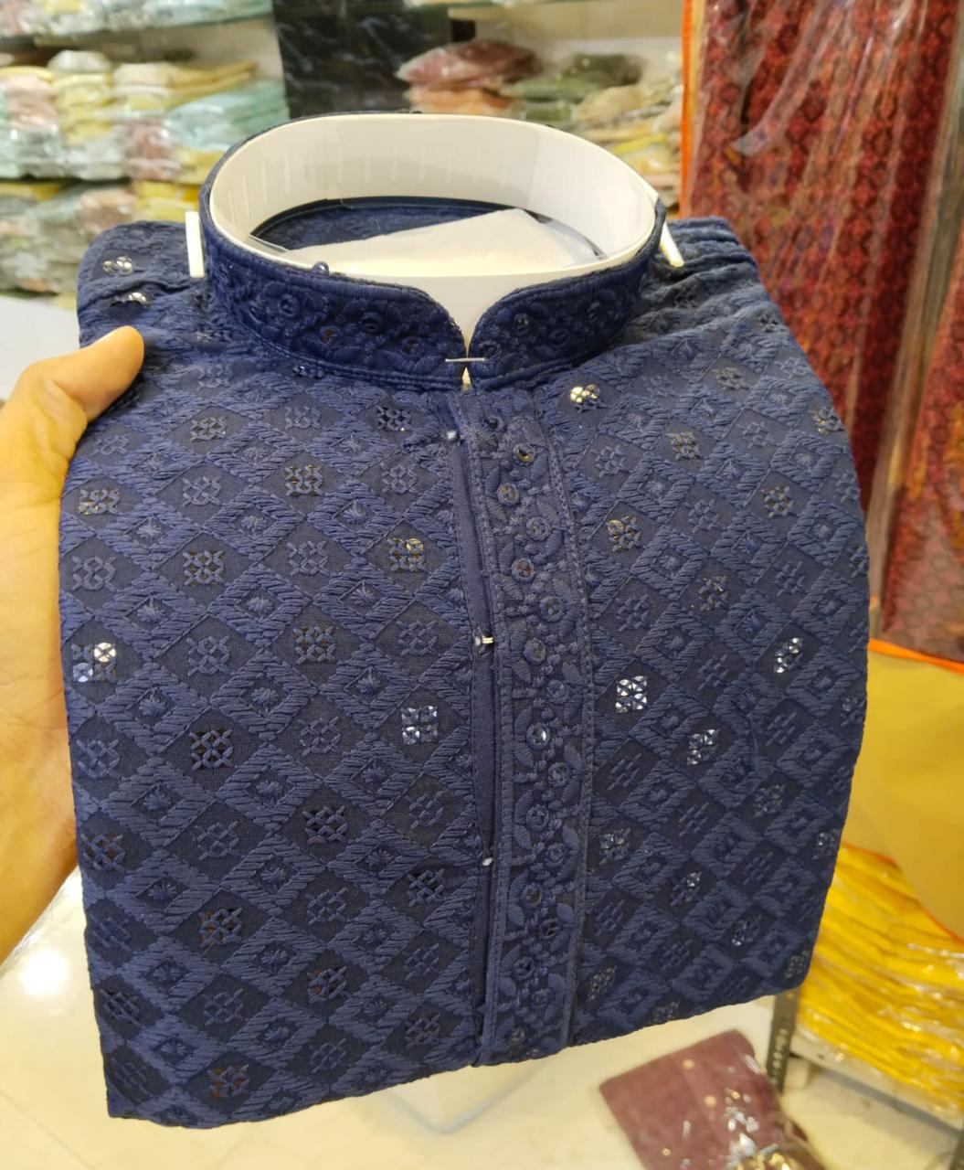 Heavy Rayon With Lucknowi And sequence work Kurta Pajama Set