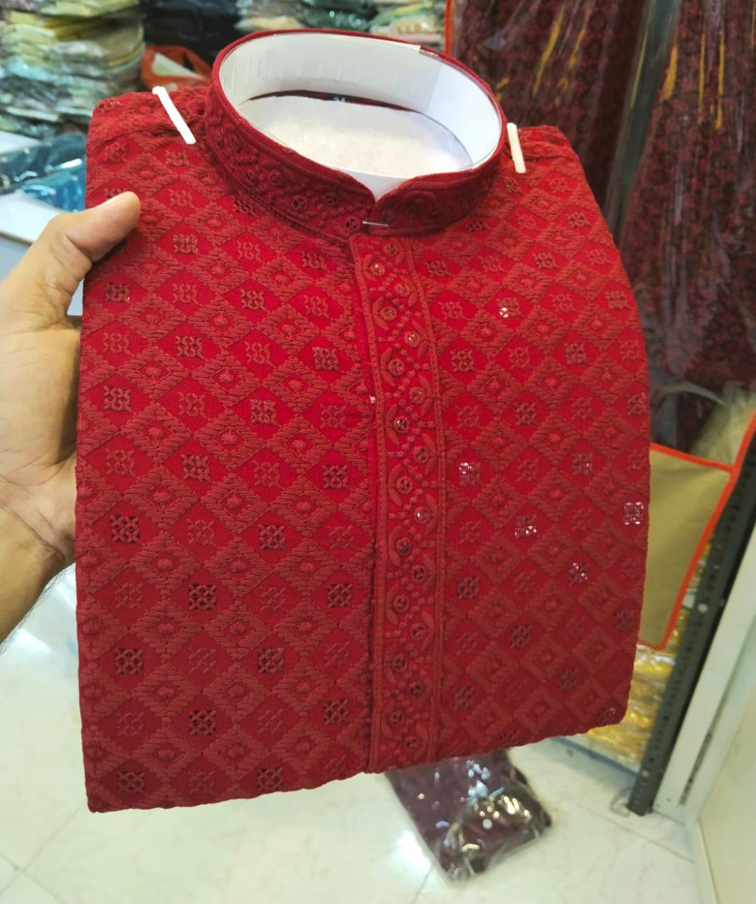 Heavy Rayon With Lucknowi And sequence work Kurta Pajama Set