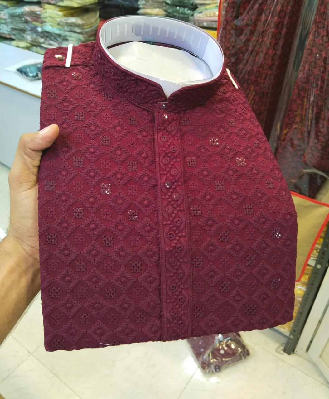 Heavy Rayon With Lucknowi And sequence work Kurta Pajama Set