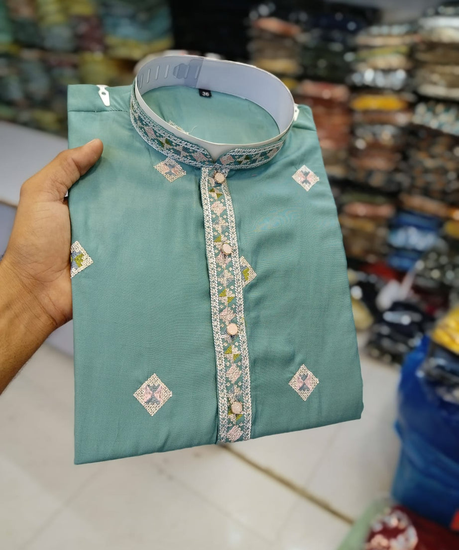 Men's Chandery With White Patti Pintex Kurat Pajama Set