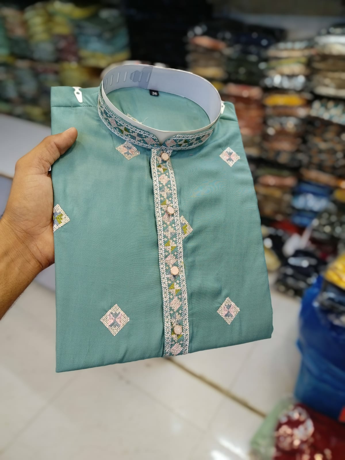 Men's Chandery With White Patti Pintex Kurat Pajama Set