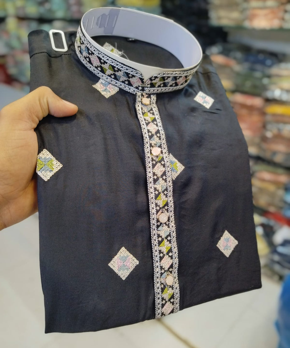 Men's Chandery With White Patti Pintex Kurat Pajama Set