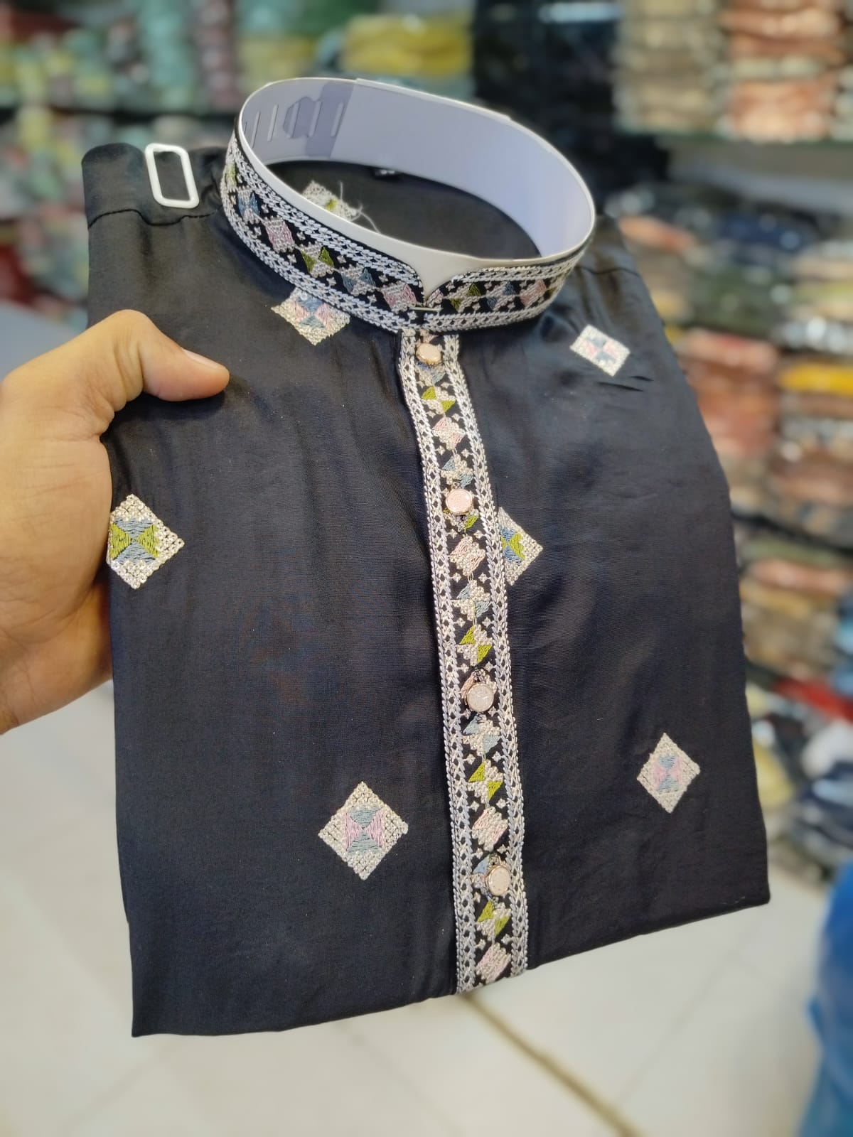 Men's Chandery With White Patti Pintex Kurat Pajama Set