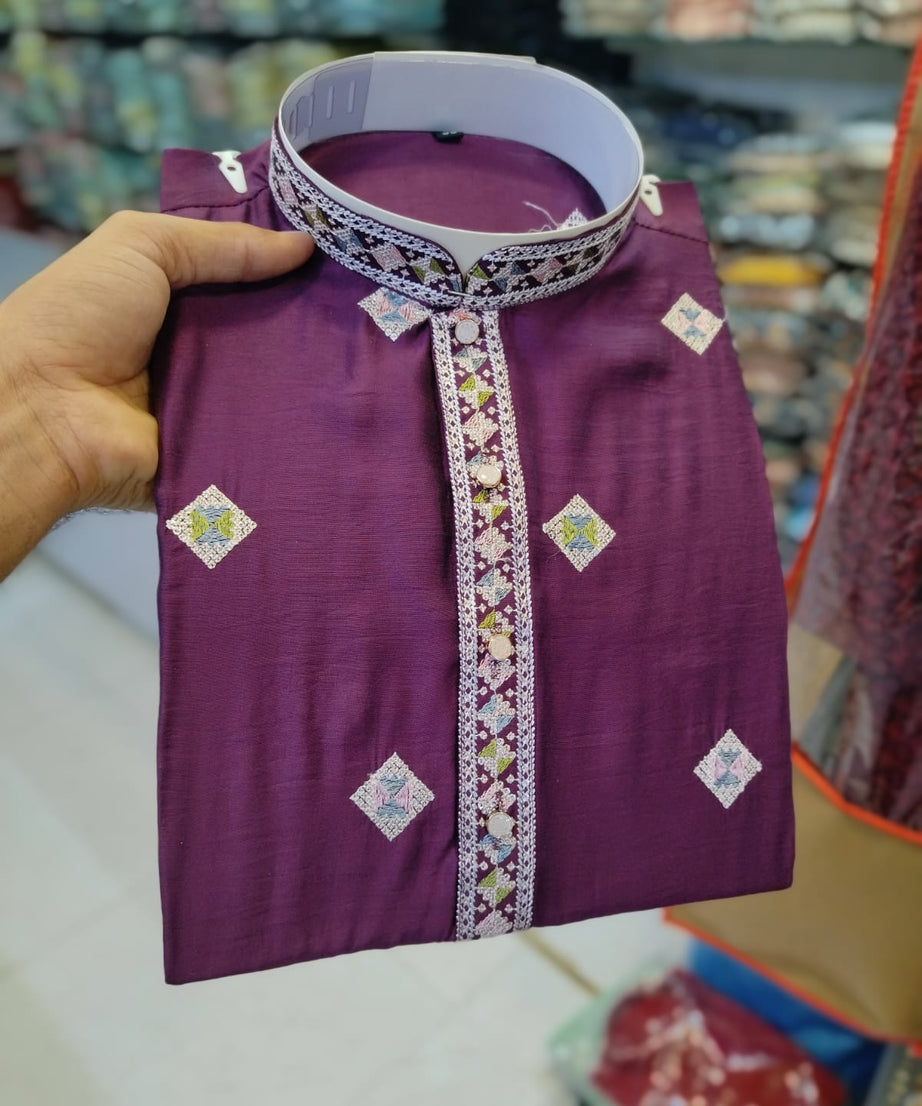 Men's Chandery With White Patti Pintex Kurat Pajama Set