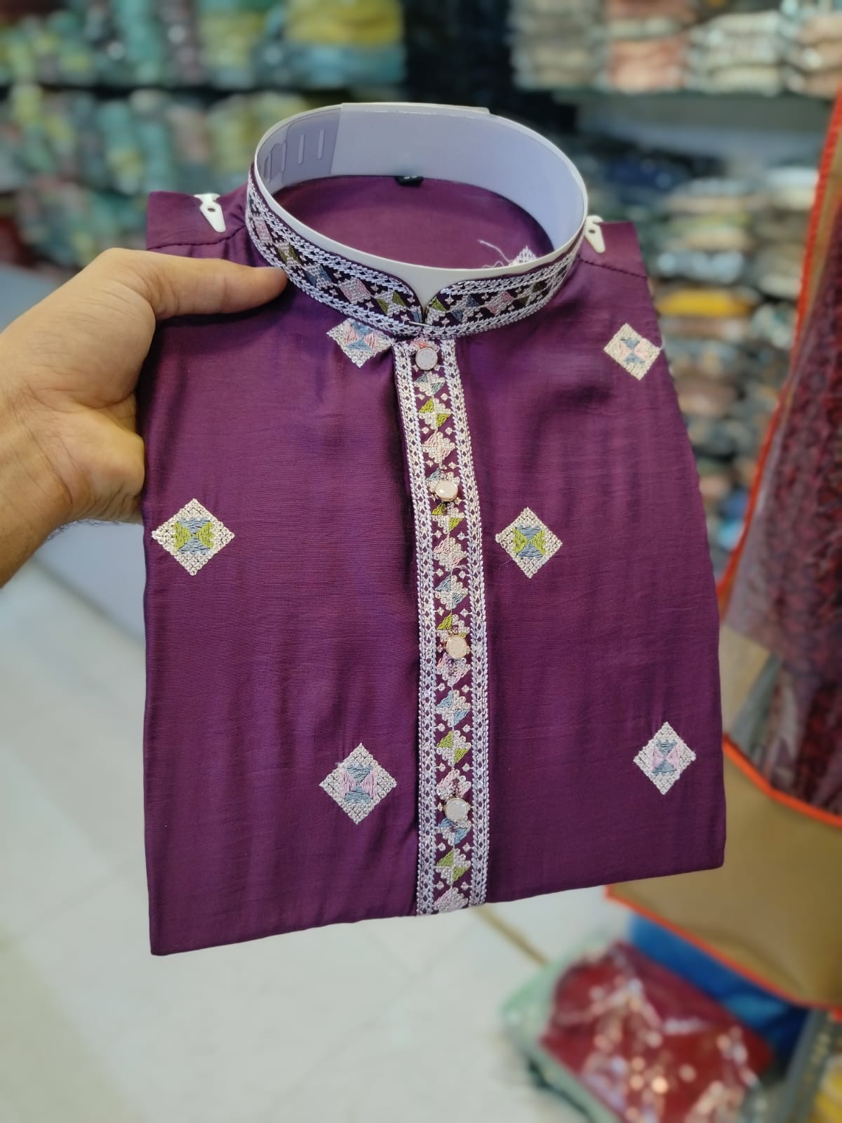 Men's Chandery With White Patti Pintex Kurat Pajama Set