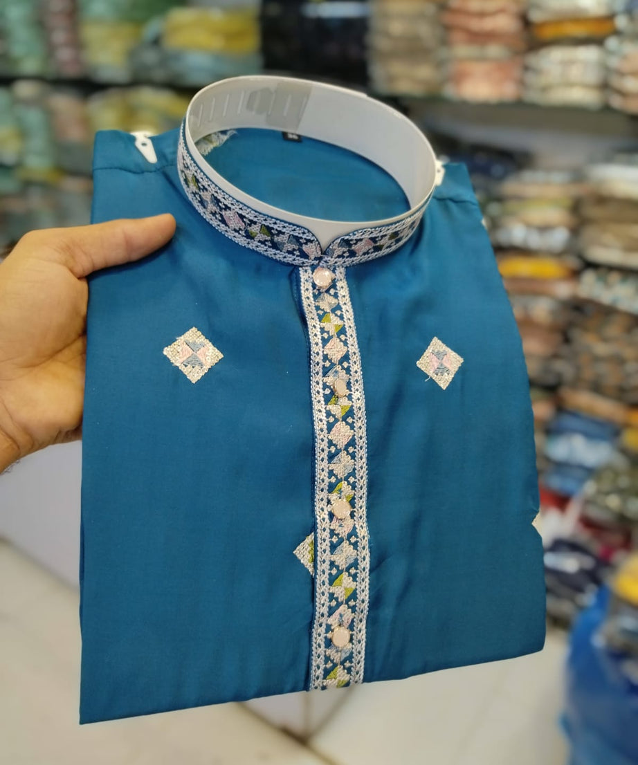 Men's Chandery With White Patti Pintex Kurat Pajama Set