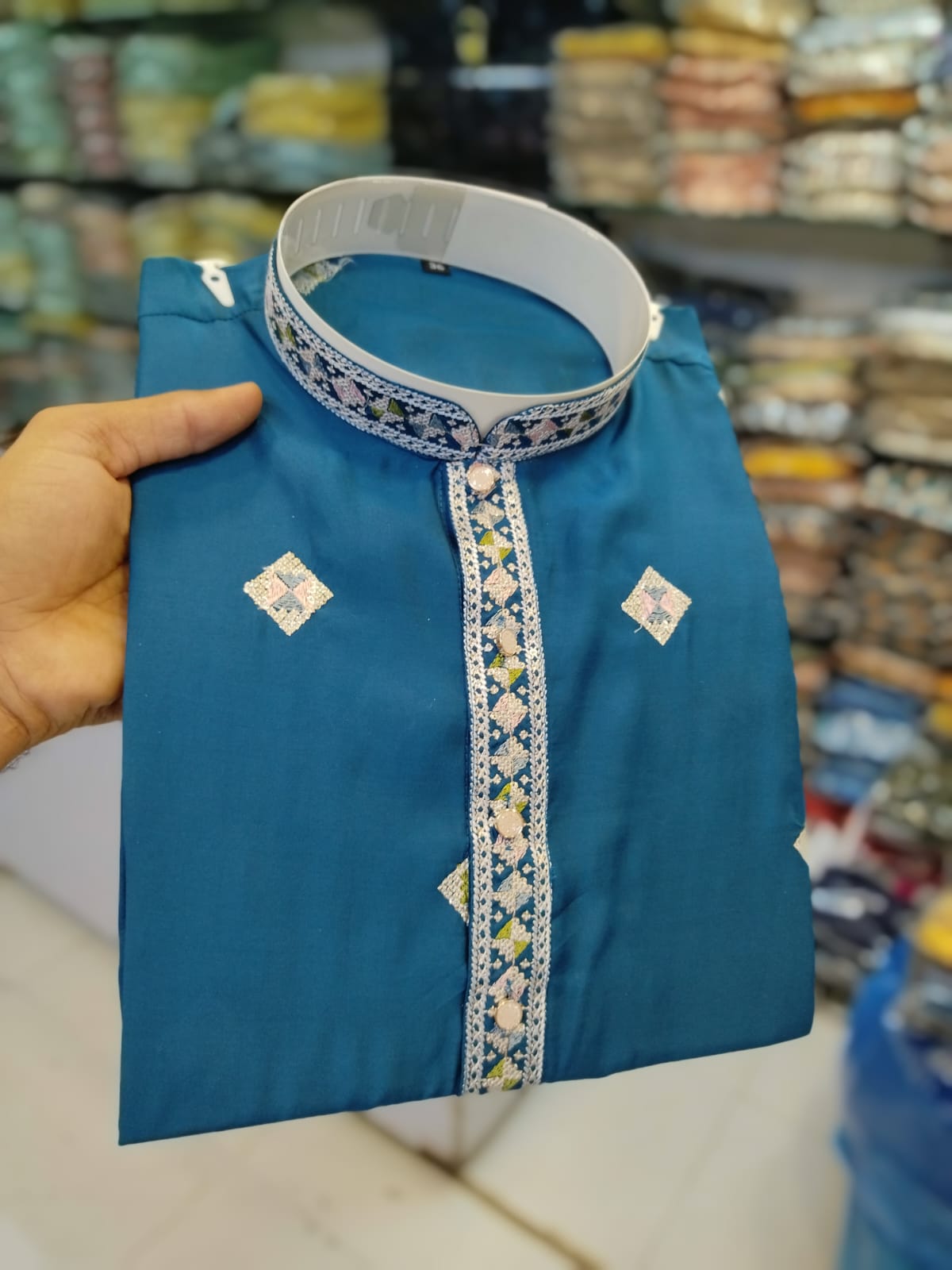 Men's Chandery With White Patti Pintex Kurat Pajama Set