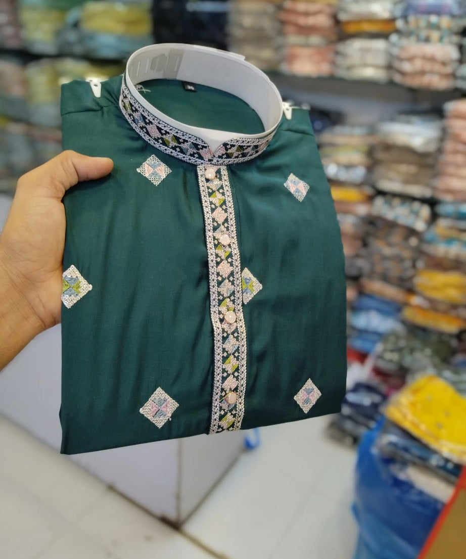 Men's Chandery With White Patti Pintex Kurat Pajama Set