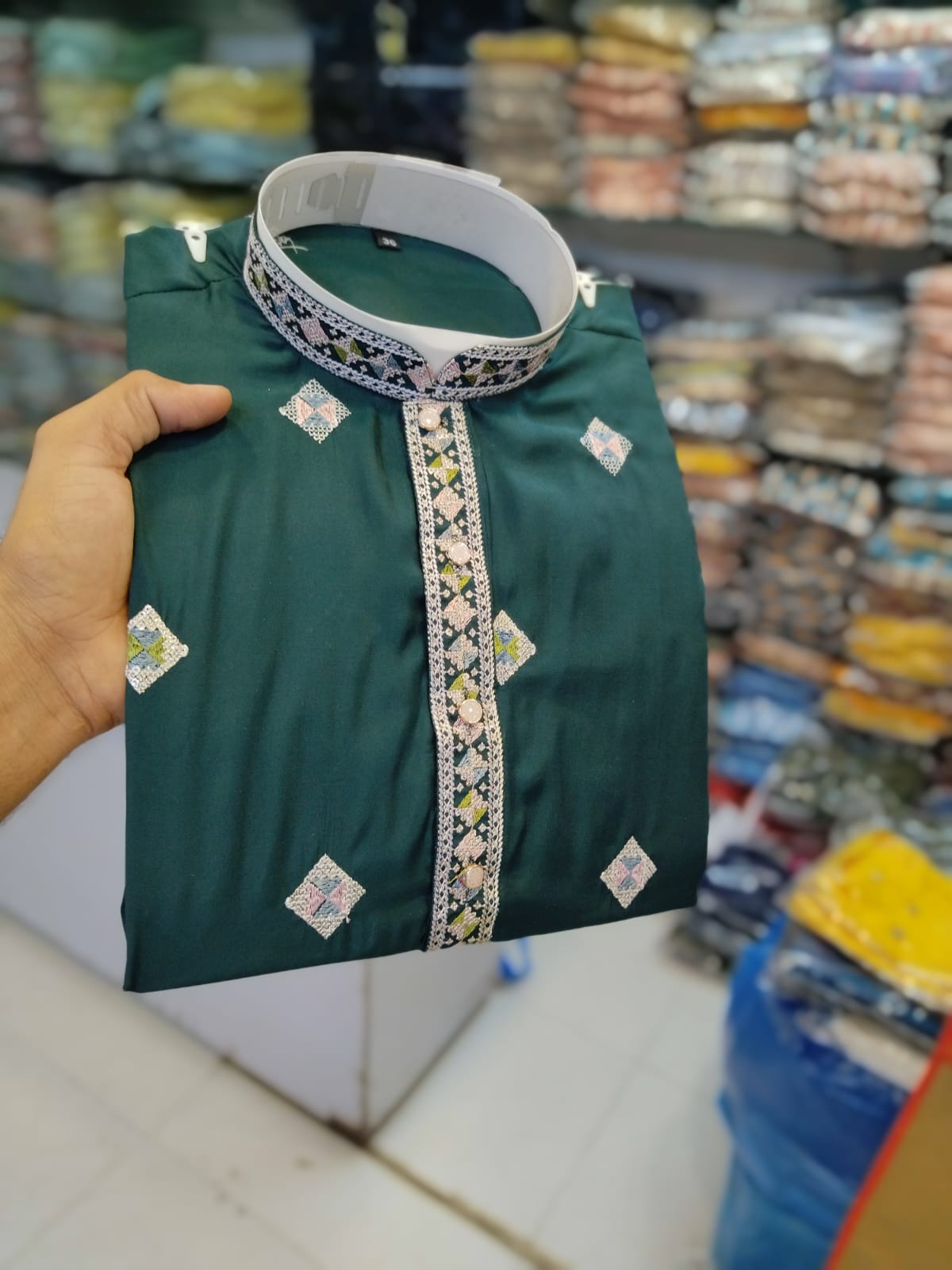 Men's Chandery With White Patti Pintex Kurat Pajama Set