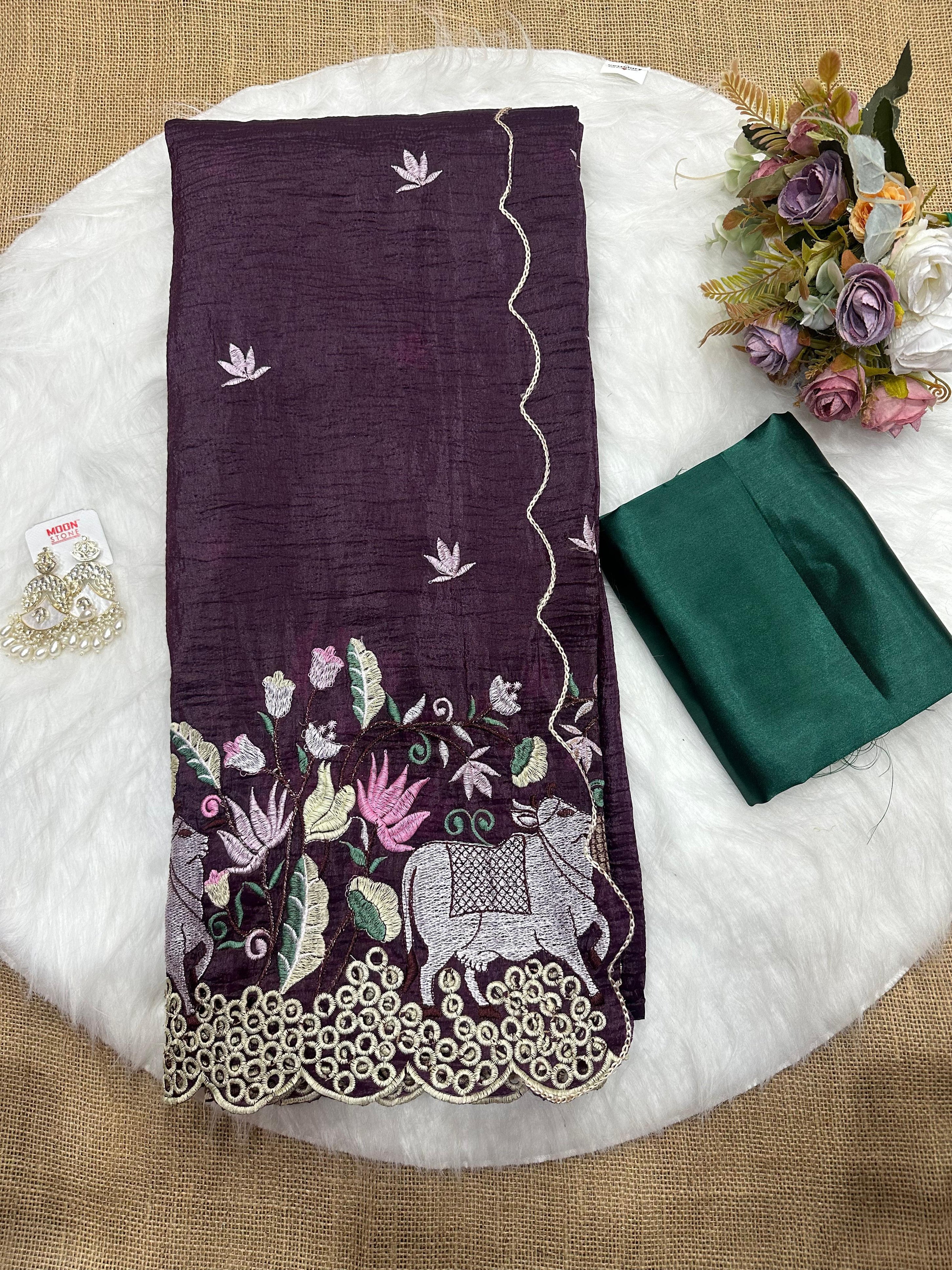 Traditional Wear Pure Gold Soft Crush ,Wedding Bollywood Sari & Blouse