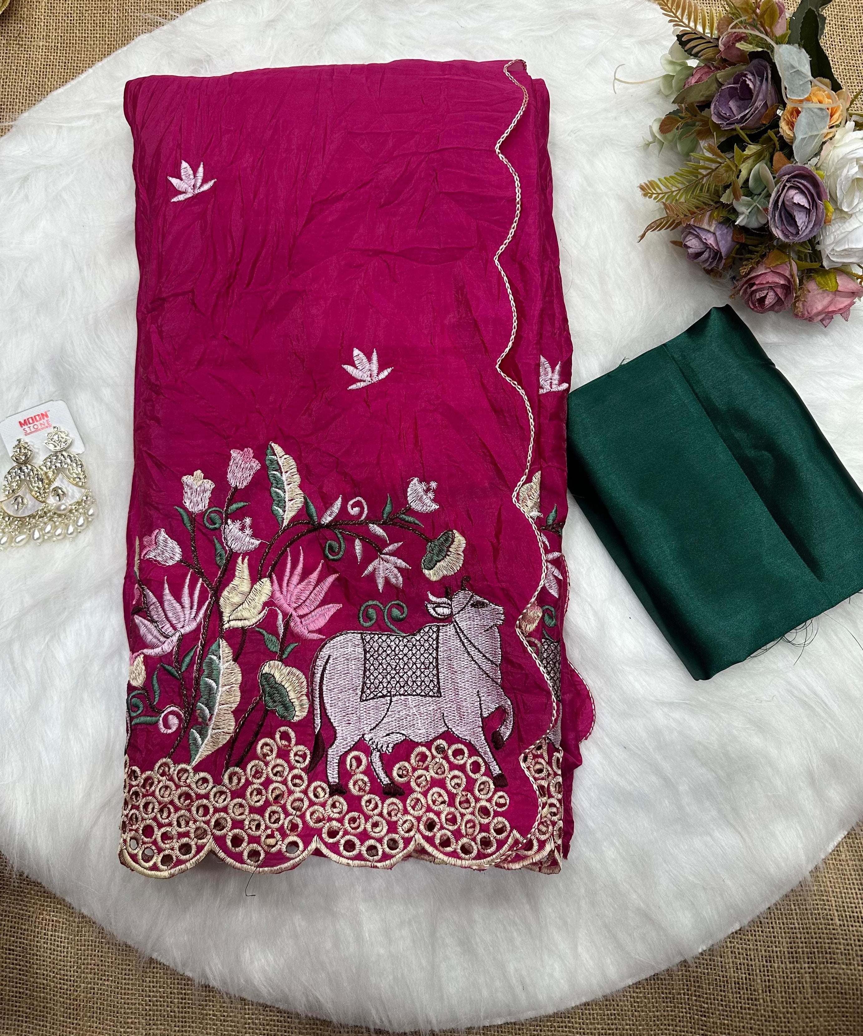 Traditional Wear Pure Gold Soft Crush ,Wedding Bollywood Sari & Blouse