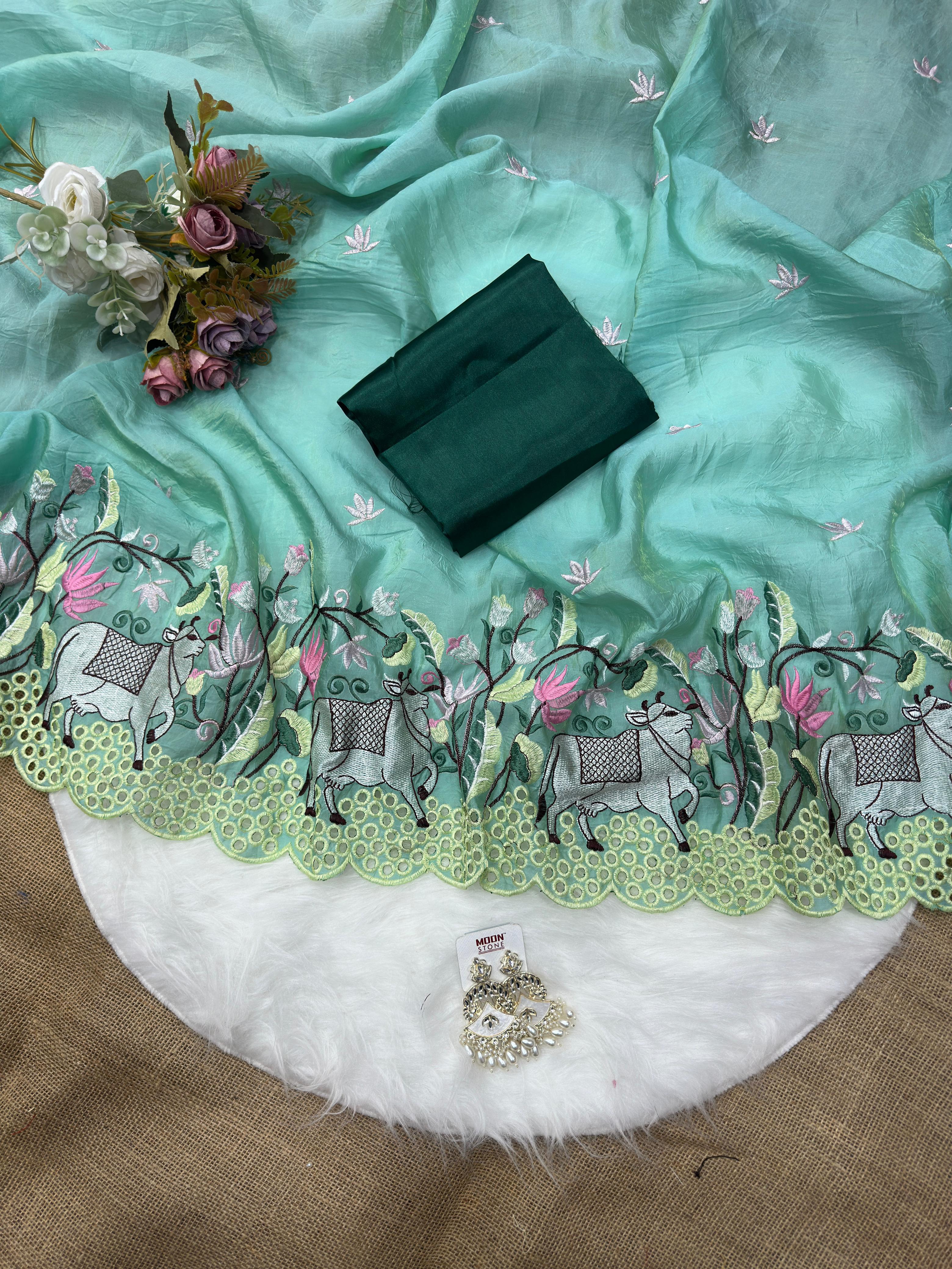 Traditional Wear Pure Gold Soft Crush ,Wedding Bollywood Sari & Blouse