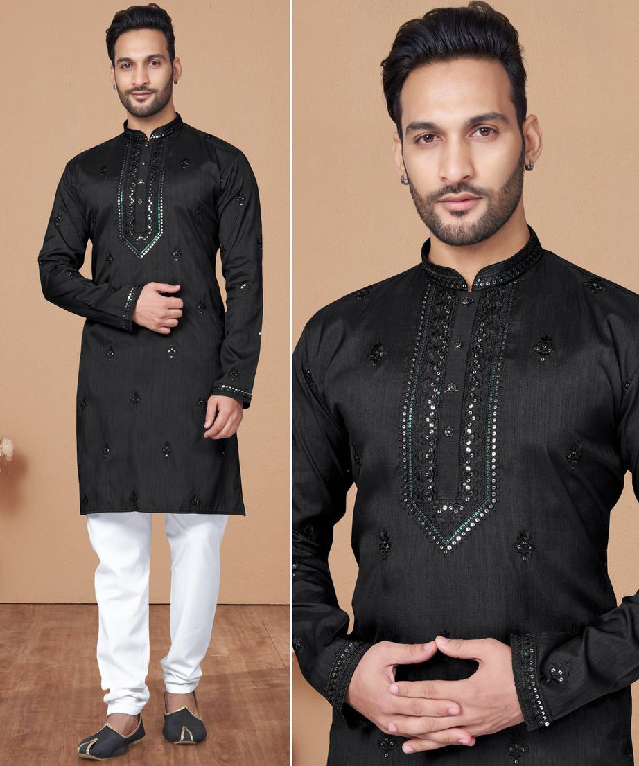 Heavy Super Silk With Embroidery Work Kurta Pajama Set