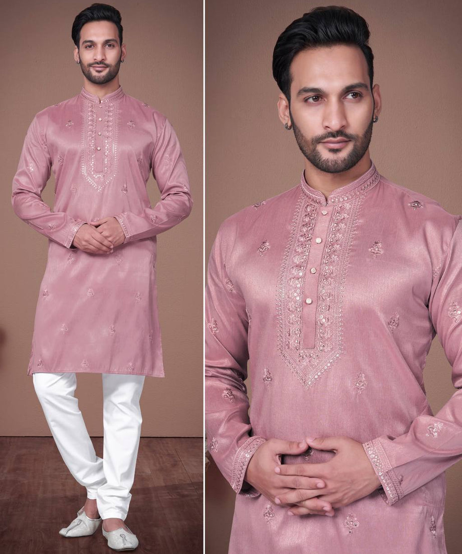 Heavy Super Silk With Embroidery Work Kurta Pajama Set