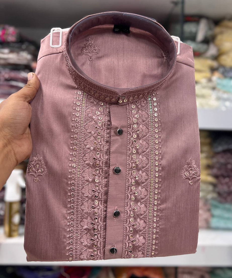 Heavy Super Silk With Embroidery Work Kurta Pajama Set