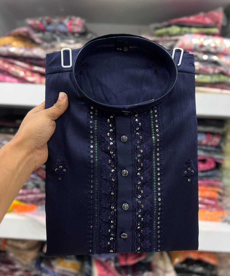 Heavy Super Silk With Embroidery Work Kurta Pajama Set