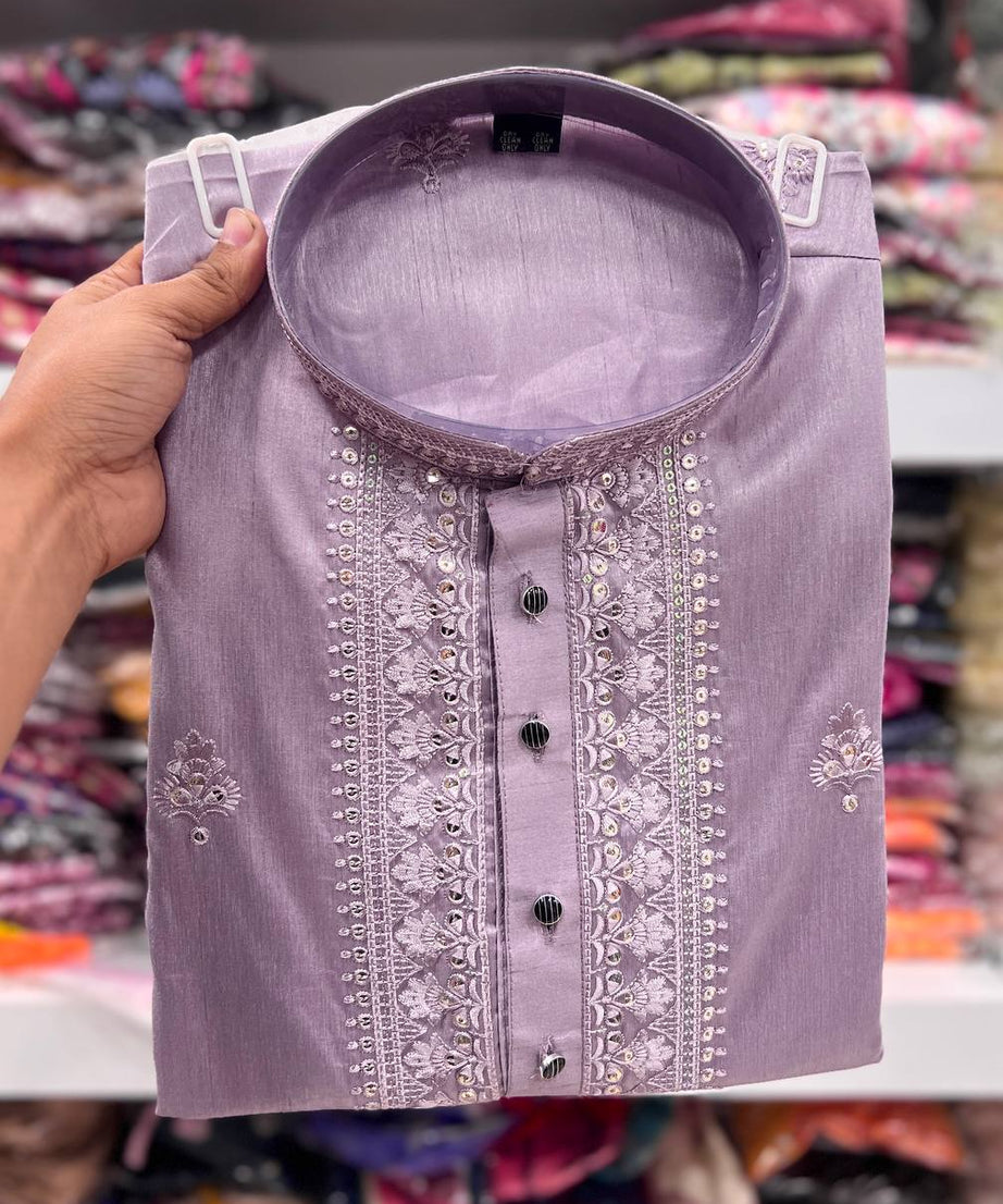 Heavy Super Silk With Embroidery Work Kurta Pajama Set