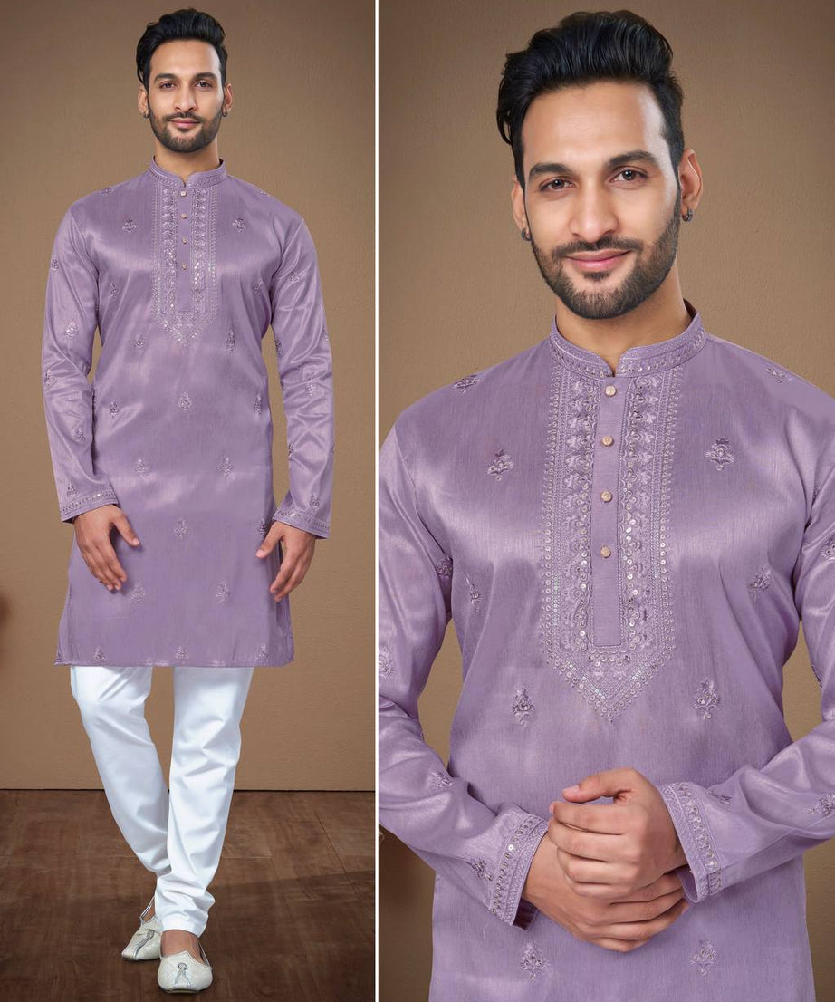 Heavy Super Silk With Embroidery Work Kurta Pajama Set