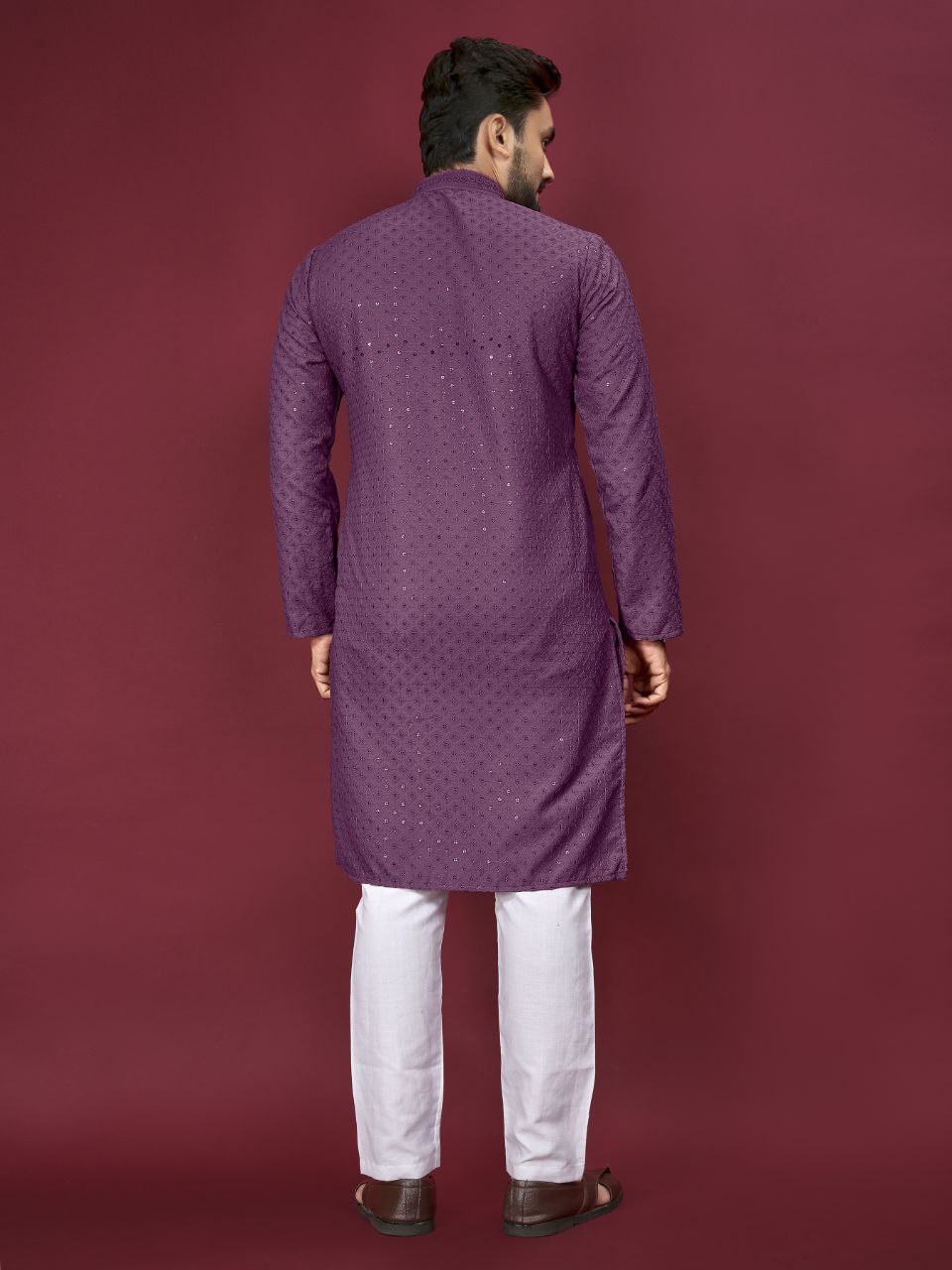 Cotton Luckhnowi Work With Embroidery Work Kurta Pajama Set For Men's