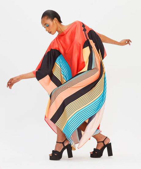 Soft Satin Silk Kaftan, Digital Printed Women's Caftan