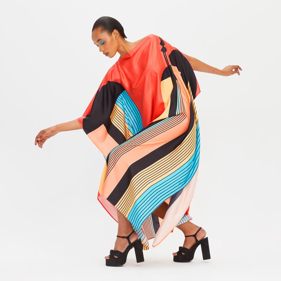 Soft Satin Silk Kaftan, Digital Printed Women's Caftan